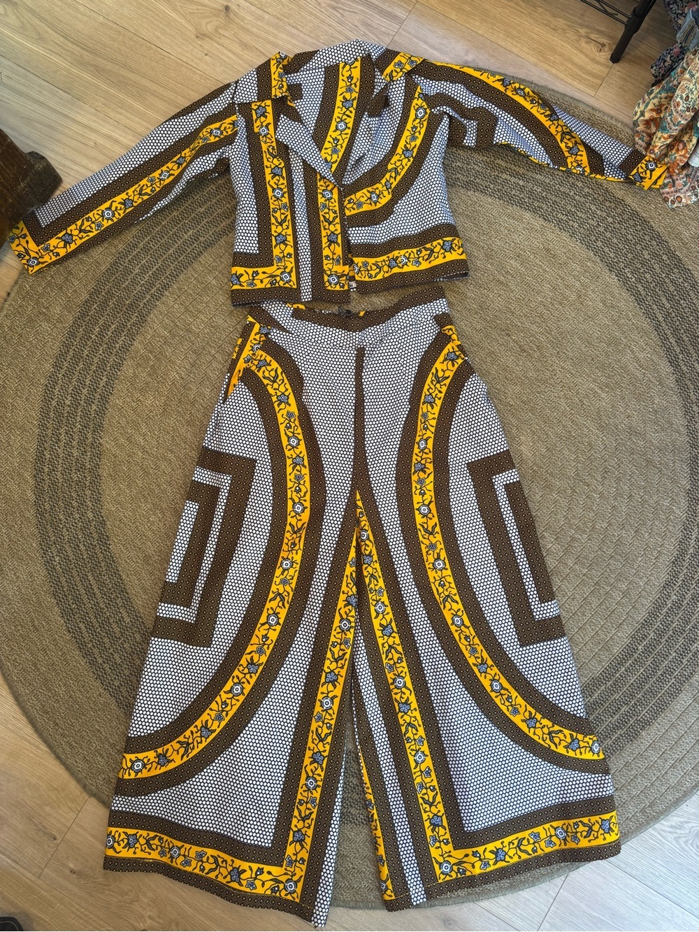 two-piece matching dutch wax set tailored blazer & wide-leg palazzo pant African